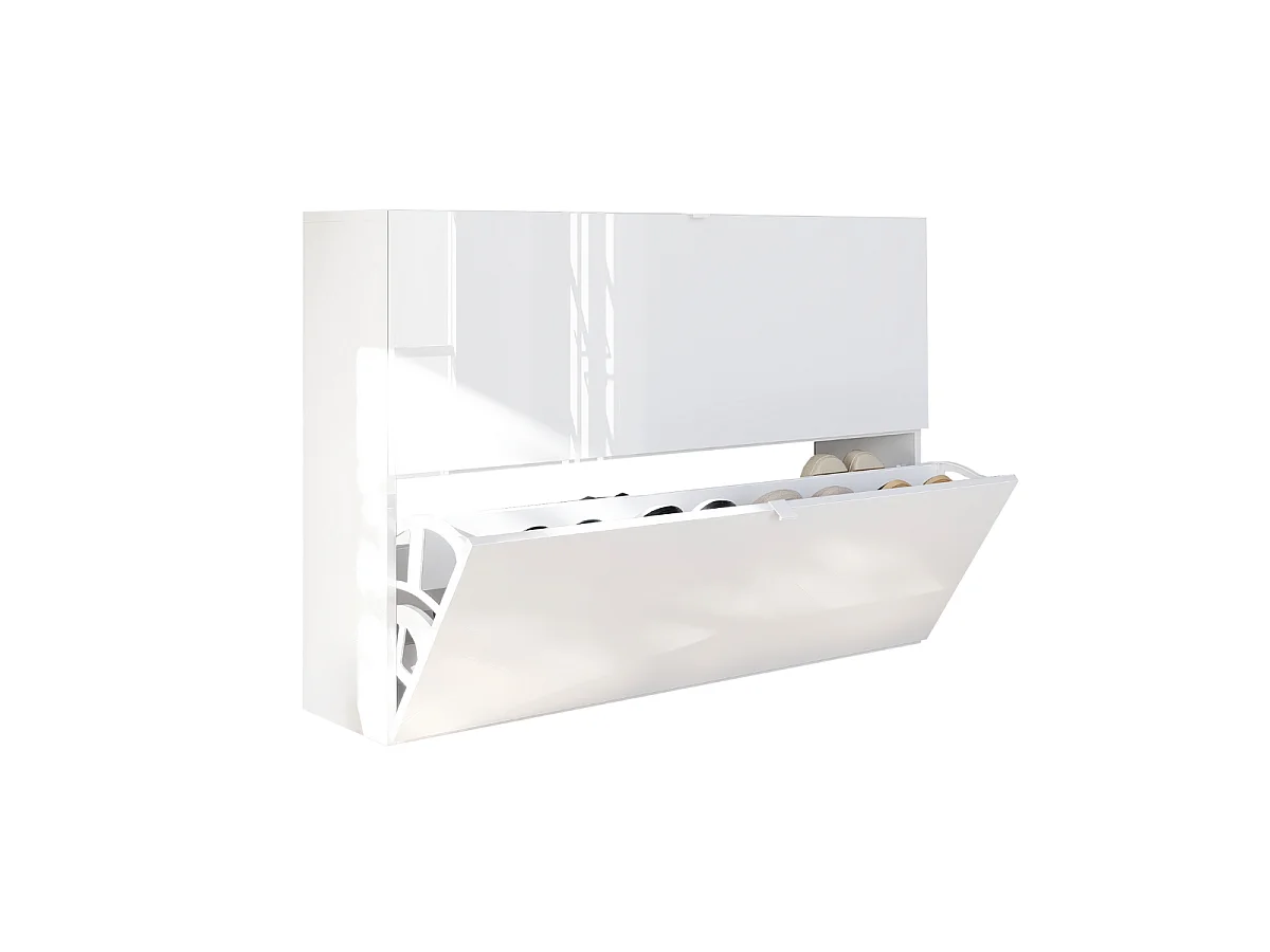 Mobile per scarpe 2 ante ribaltabili decorato bianco lucido L110 cm - SMILE