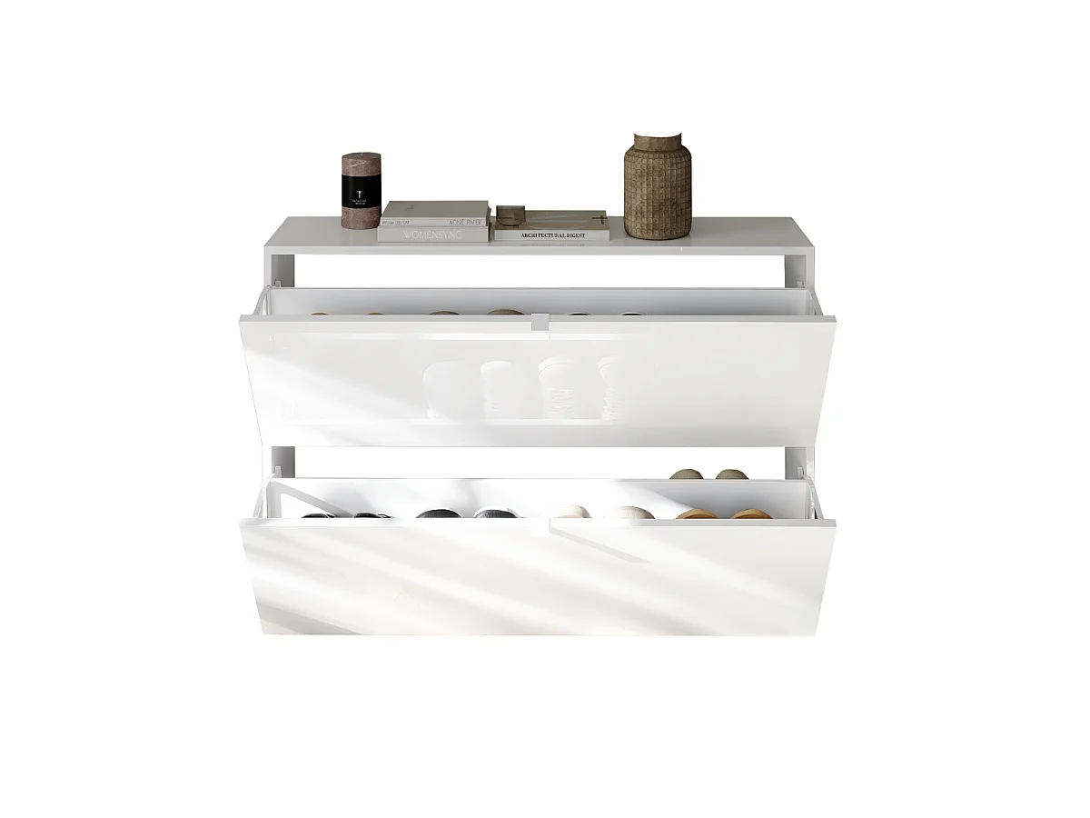 Mobile per scarpe 2 ante ribaltabili decorato bianco lucido L110 cm - SMILE