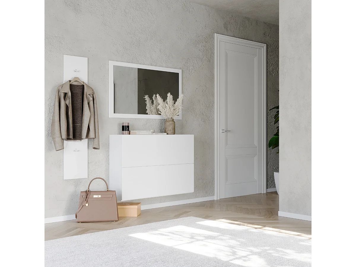 Mobile per scarpe 2 ante ribaltabili decorato bianco lucido L110 cm - SMILE