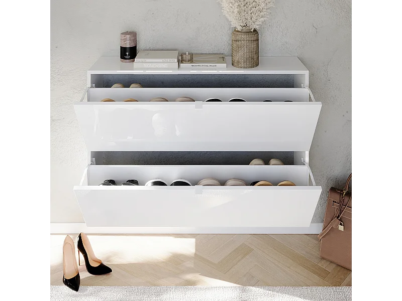 Meuble à chaussures 2 abattants blanc L110 cm SMILE