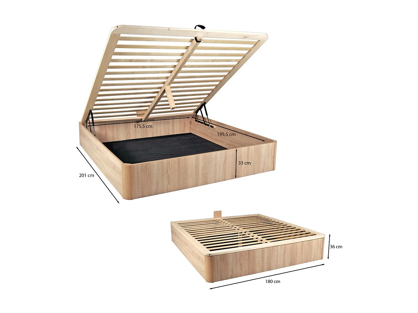 Lit coffre 180x200cm VERSO + 1 sommier / Décor Chêne Blanchi