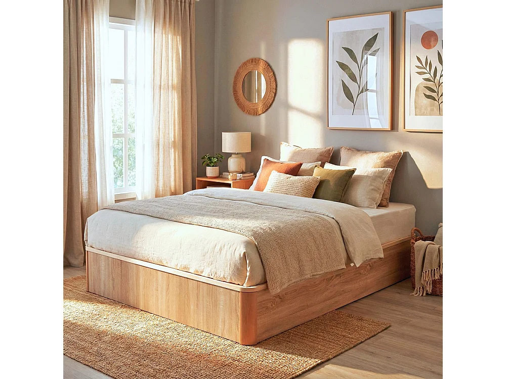 Lit coffre 180x200cm VERSO + 1 sommier / Décor Chêne Blanchi