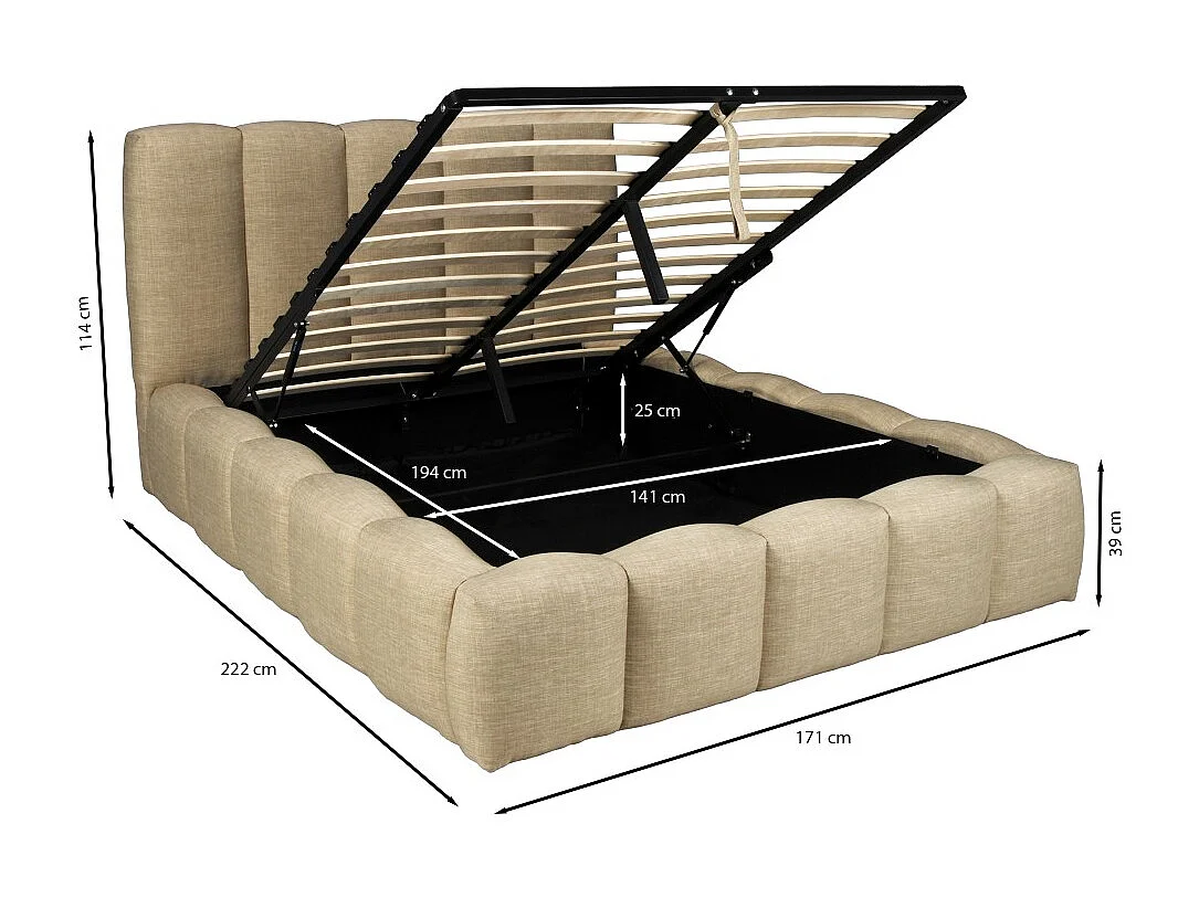 Lit coffre 140x190cm NEST + 1 sommier / Beige