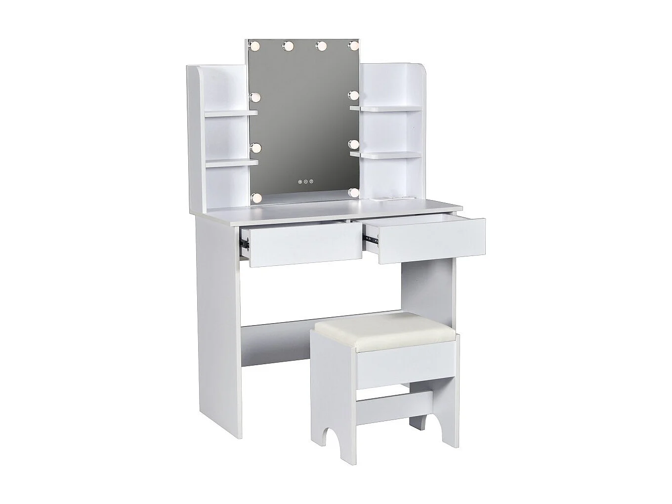 Coiffeuse ALICE avec miroir, éclairage et tabouret / Blanc