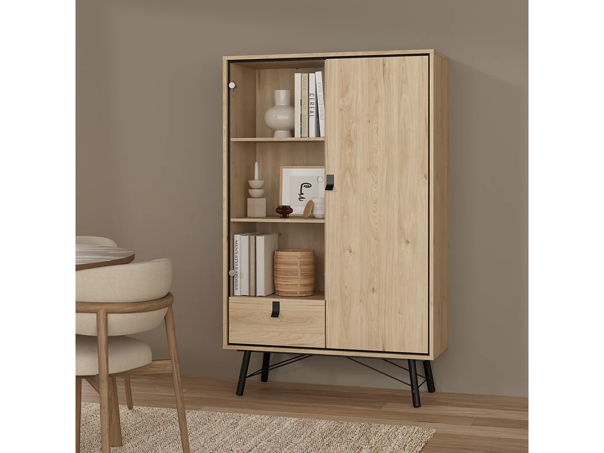 Vitrine 2 portes dont 1 vitrée et 1 tiroir H161,8 cm - JOYCE