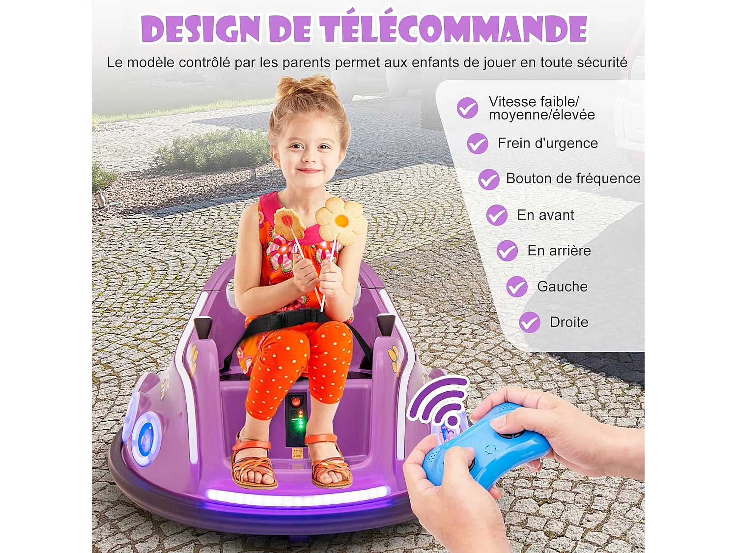 Auto Tamponneuse Électrique Enfants 3-8 Ans 12V avec Télécommande, Rotation 360°, Lumières & Sons, Ceinture de Sécurité