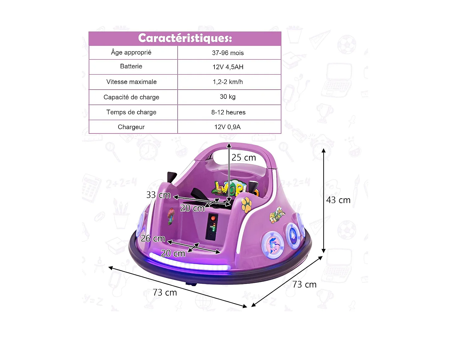 Auto Tamponneuse Électrique Enfants 3-8 Ans 12V avec Télécommande, Rotation 360°, Lumières & Sons, Ceinture de Sécurité