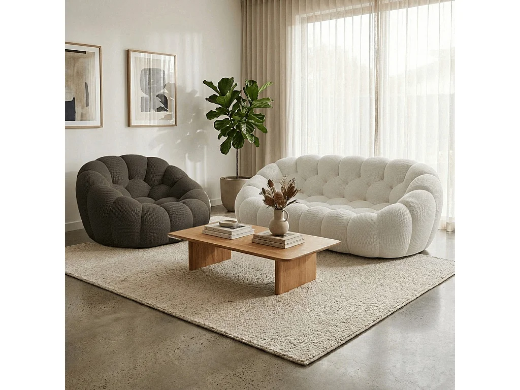 Pack Cocoon bank wit + fauteuil – chocolade