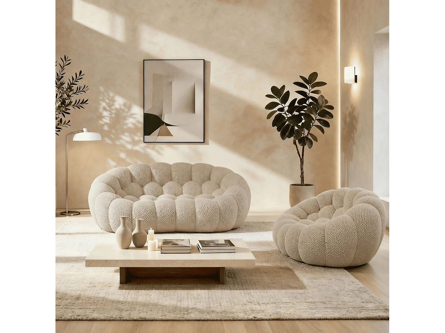 Pack Cocoon bank + fauteuil – zand