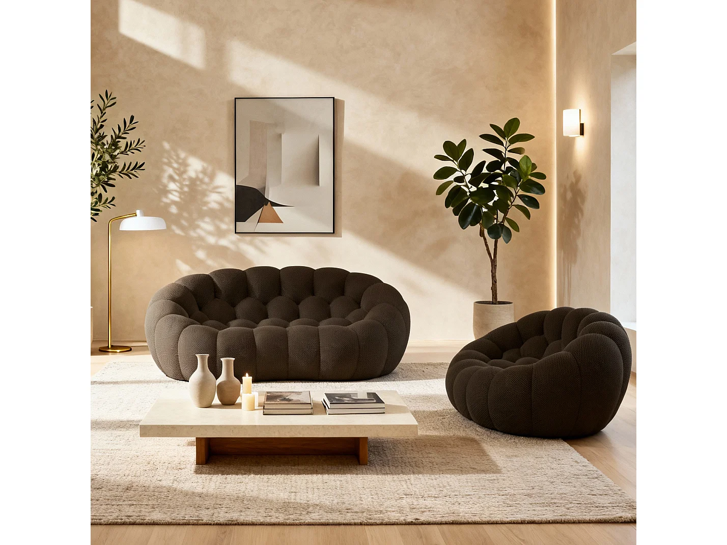 Coco Living Cocoon Set Sofa + Sessel - Schokolade