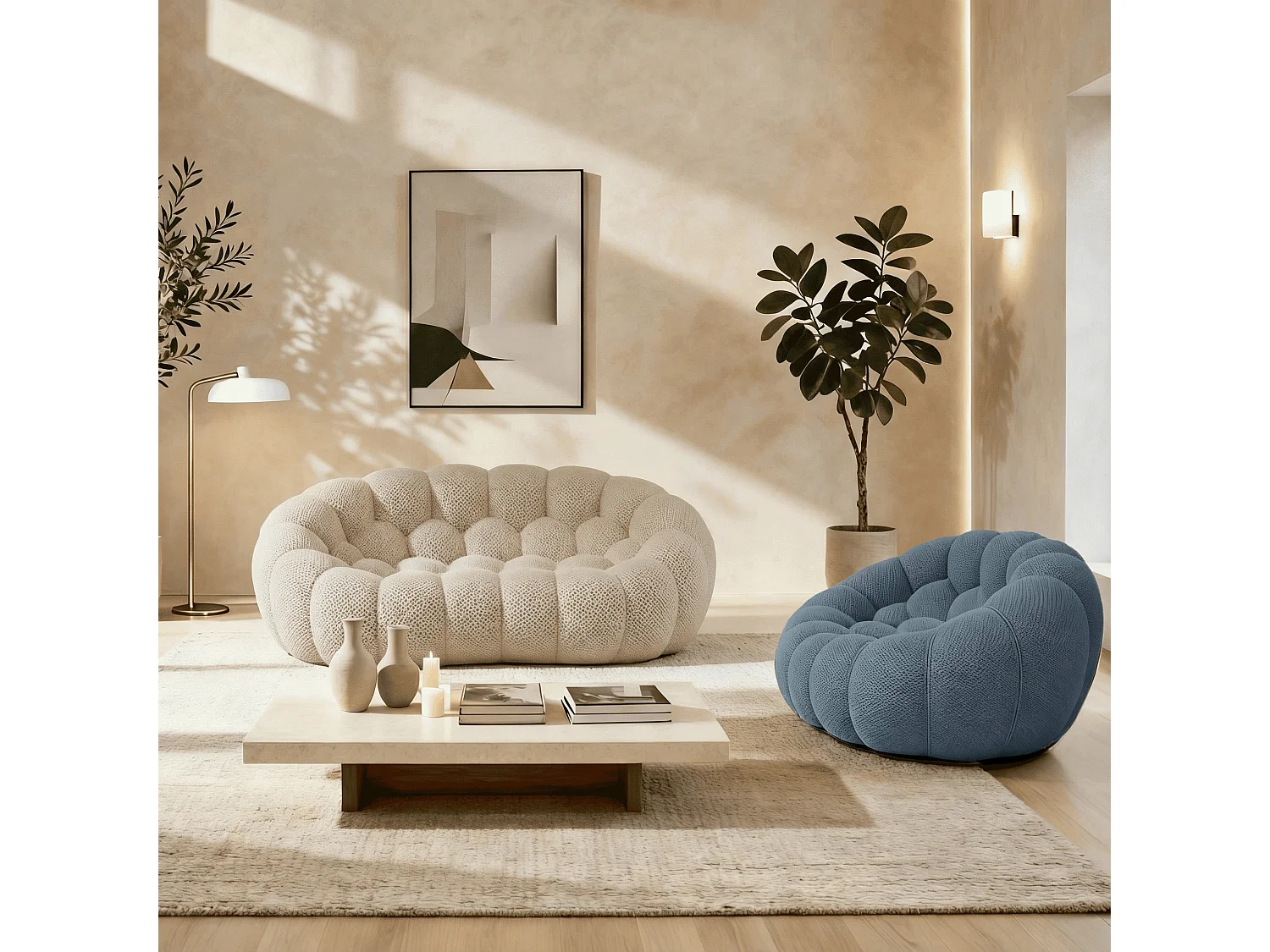 Coco Living Cocoon Set Sofa Sand + Sessel - Blau