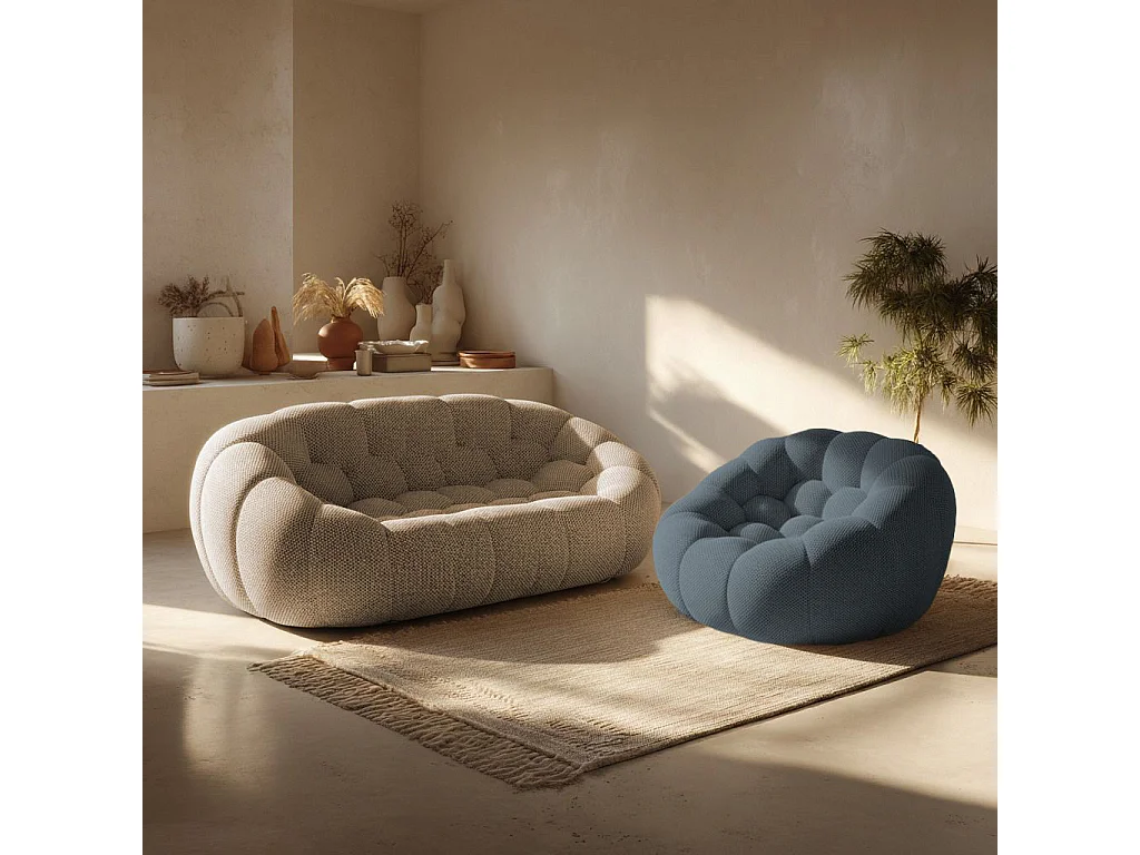 Coco Living Cocoon Set Sofa Sand + Sessel - Blau