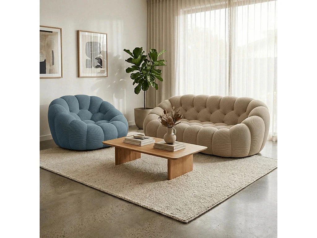 Coco Living Cocoon Set Sofa Sand + Sessel - Blau