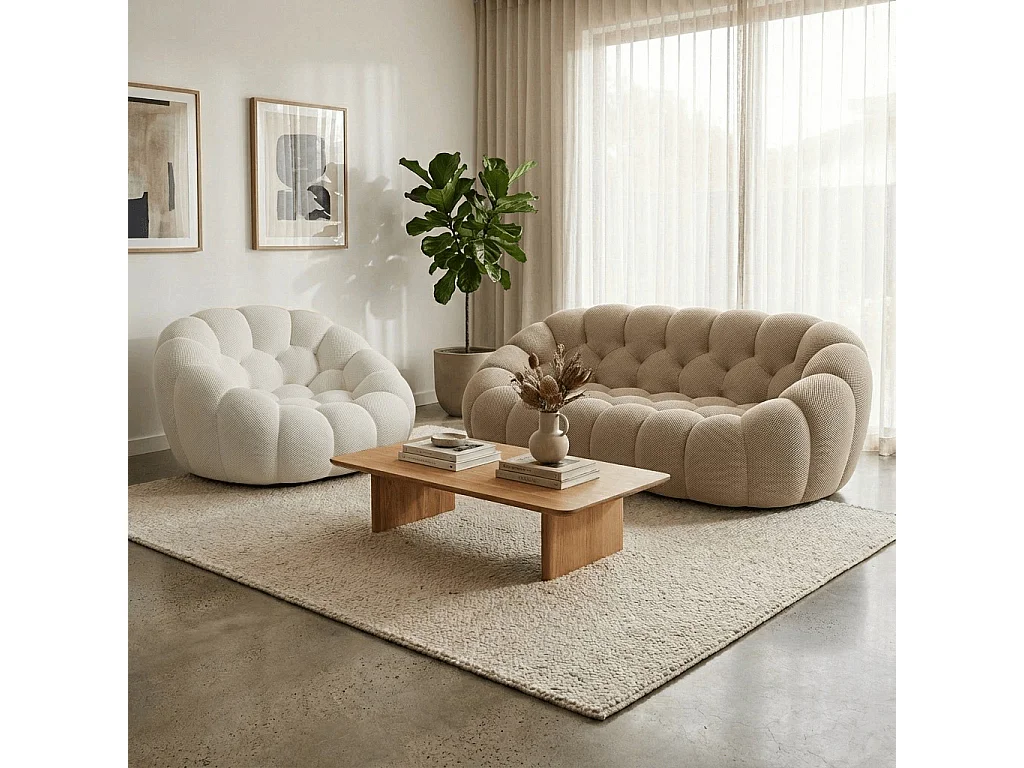 Coco Living Pack Cocoon Canapé sable + fauteuil - blanc