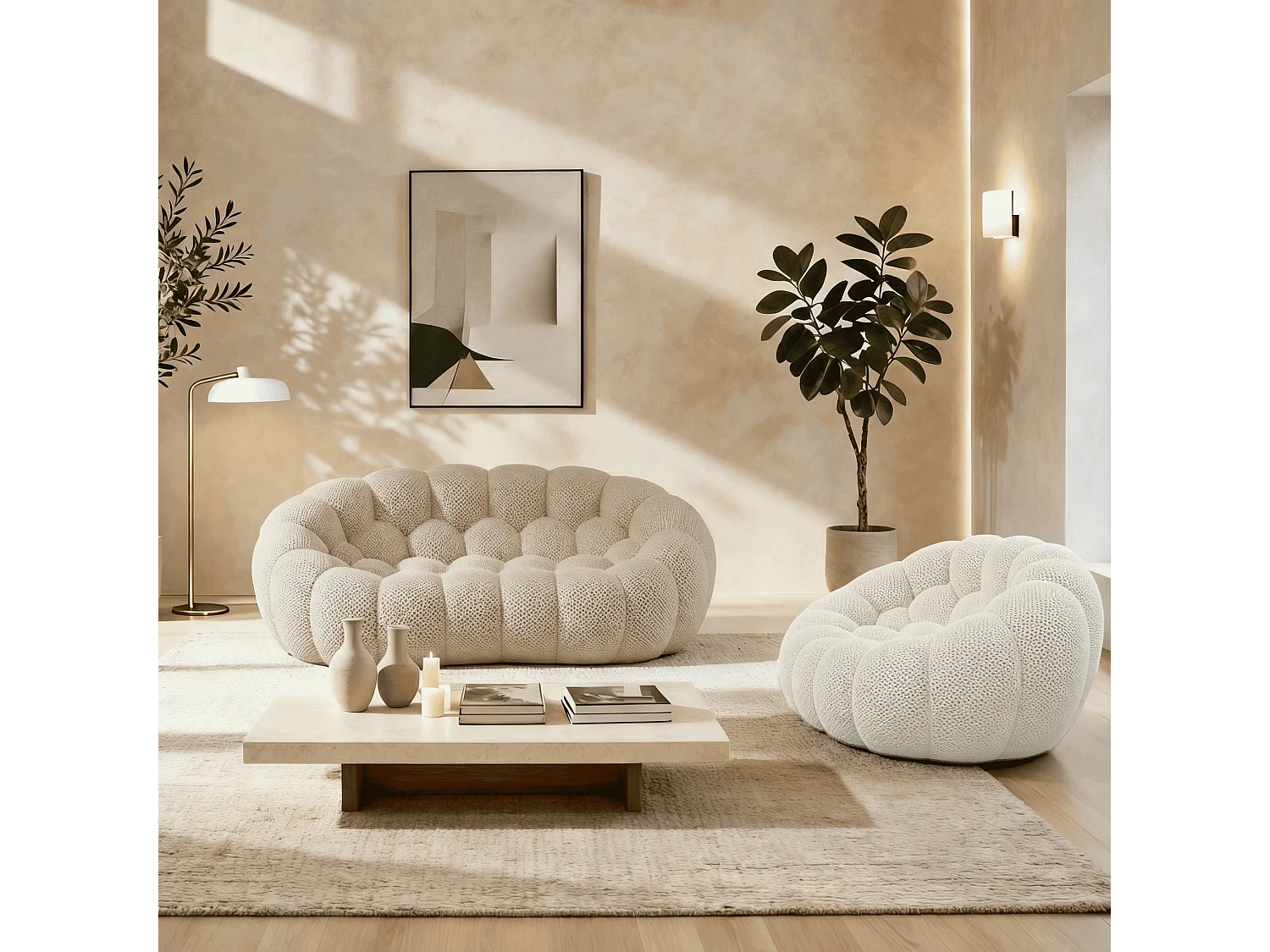 Coco Living Pack Cocoon Canapé sable + fauteuil - blanc