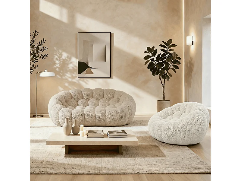 Pack Cocoon sofá arena + sillón - blanco