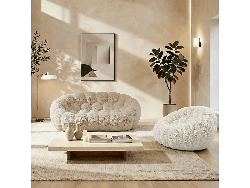 Coco Living Pack Cocoon Canapé sable + fauteuil - blanc