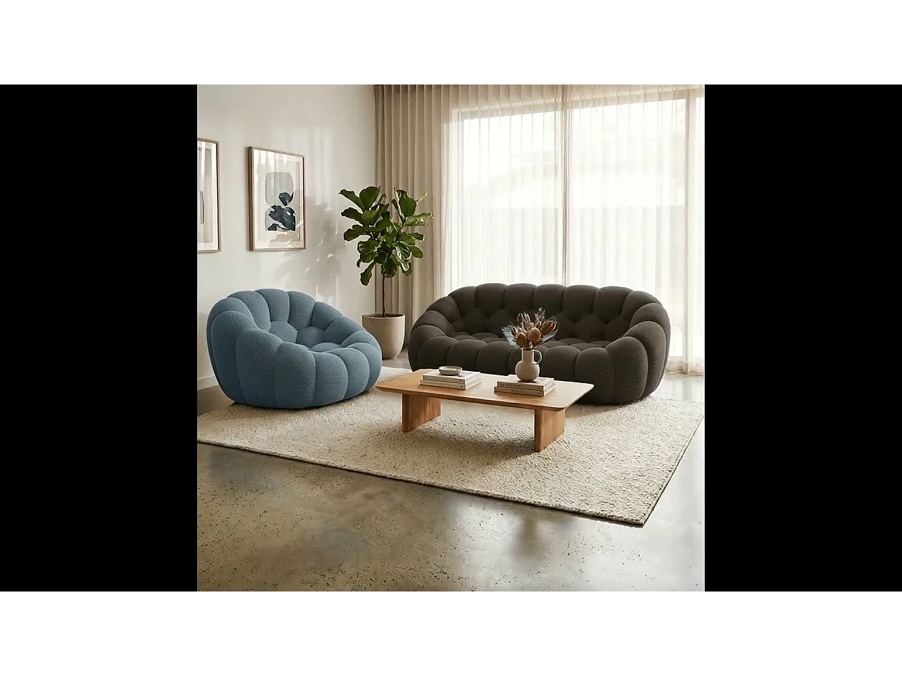 Cocoon Set Sofa Schokolade + Sessel - Blau