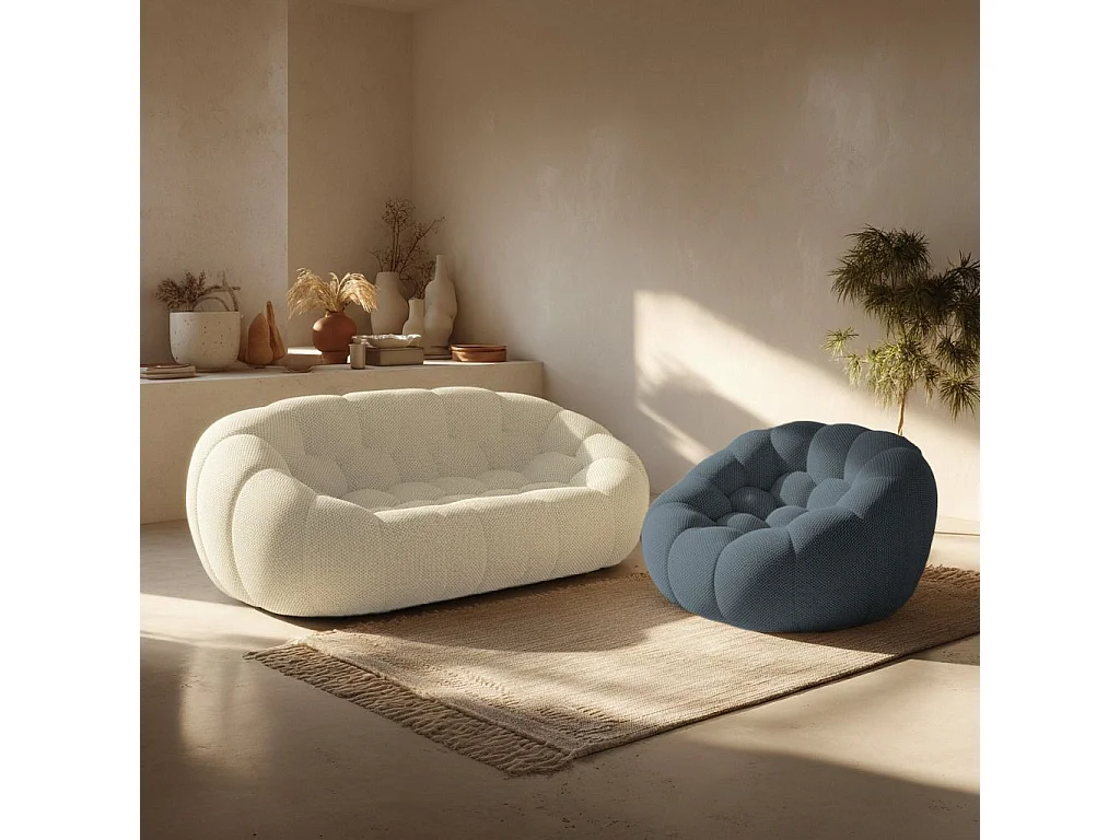 Coco Living Cocoon Set Sofa Weiß + Sessel - Blau