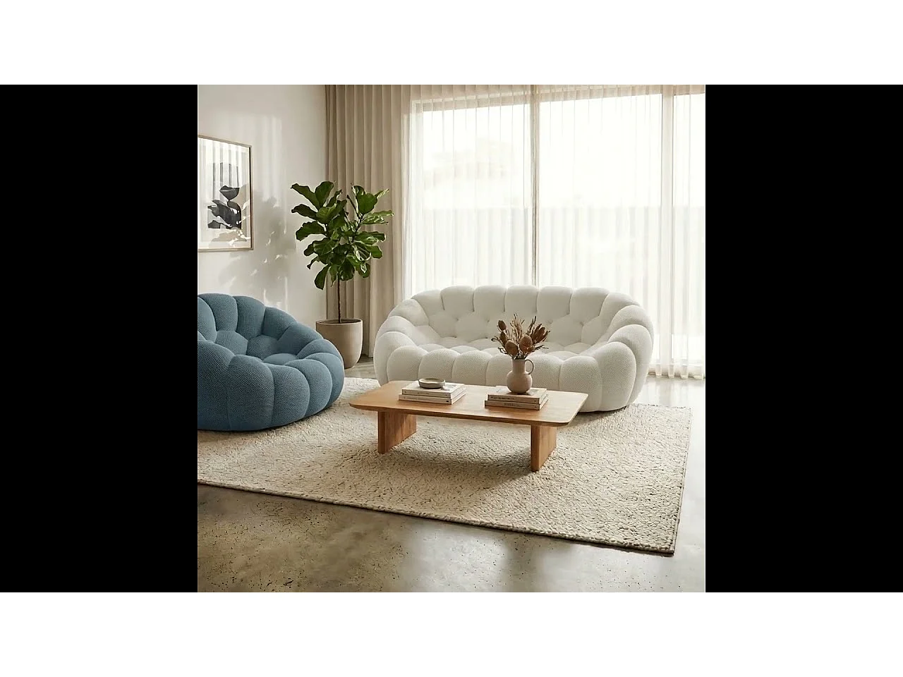 Coco Living Pack Cocoon Canapé blanc + fauteuil - bleu