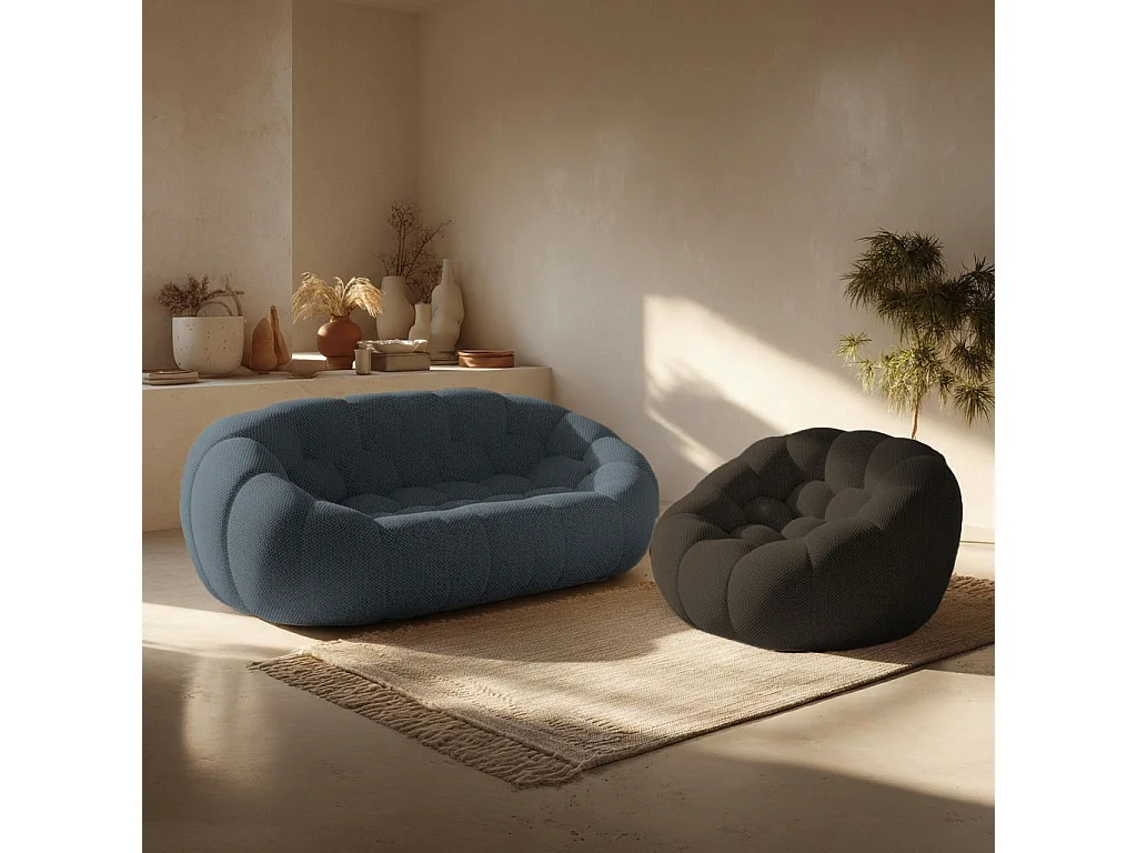 Coco Living Cocoon Set Sofa Blau + Sessel - Schokolade
