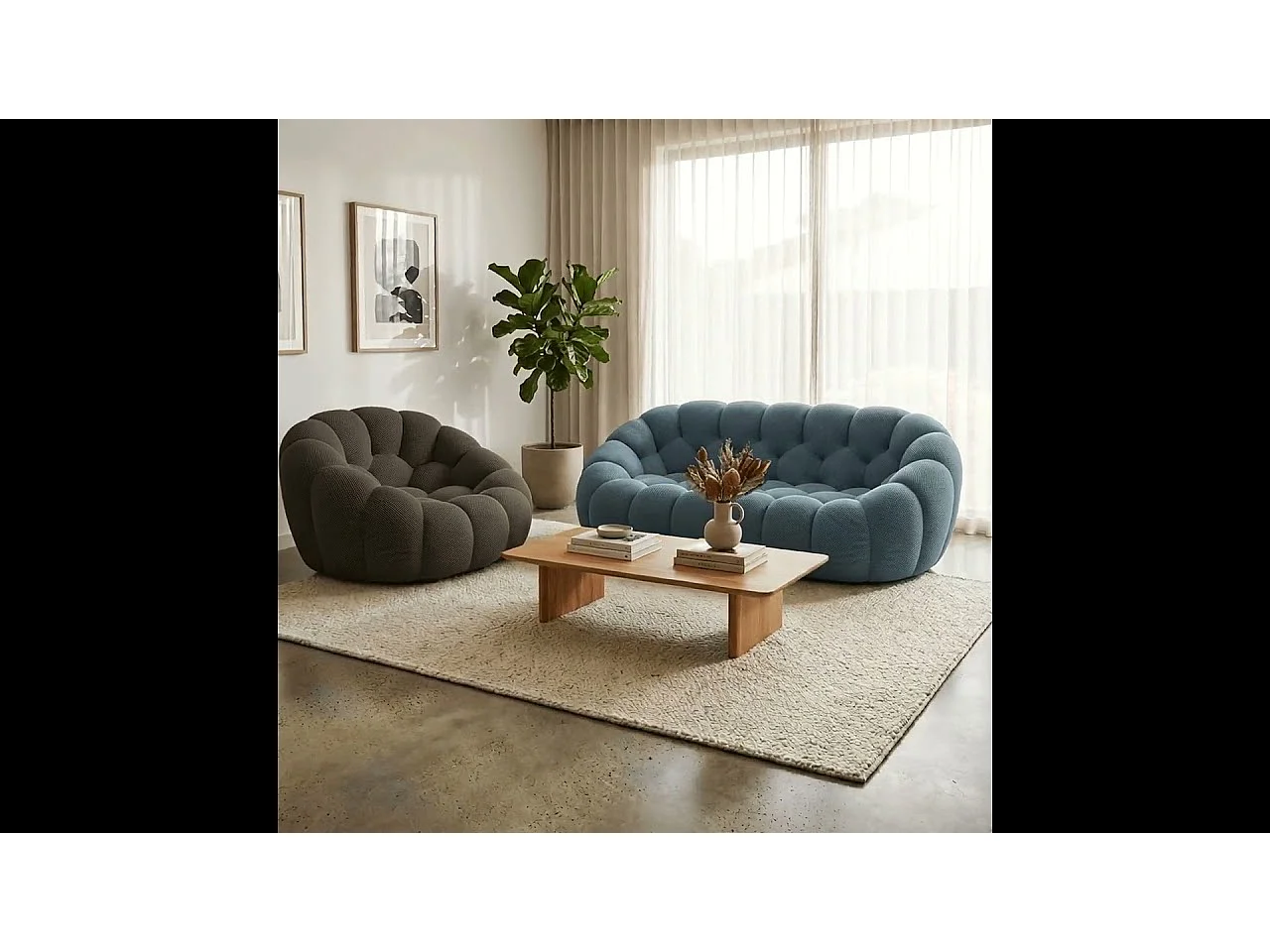 Cocoon Set Sofa Blau + Sessel - Schokolade