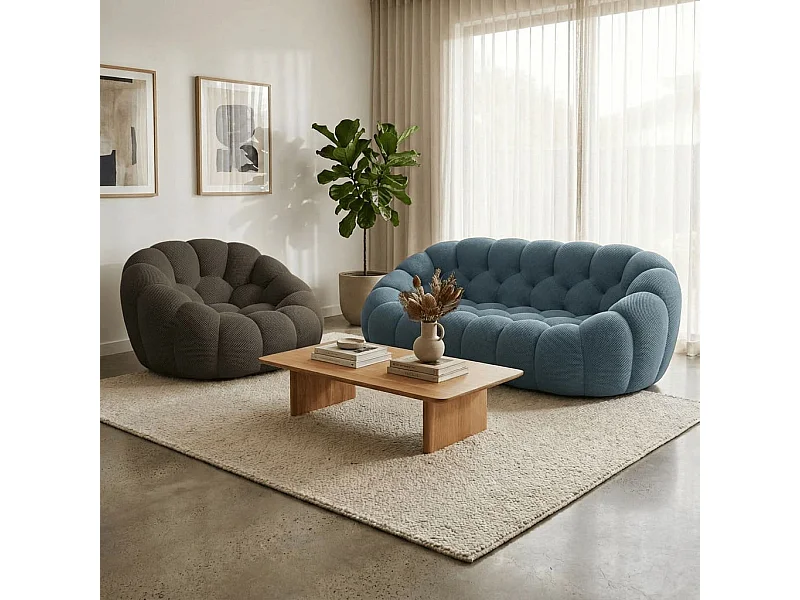 Pack Cocoon bank blauw + fauteuil – chocolade