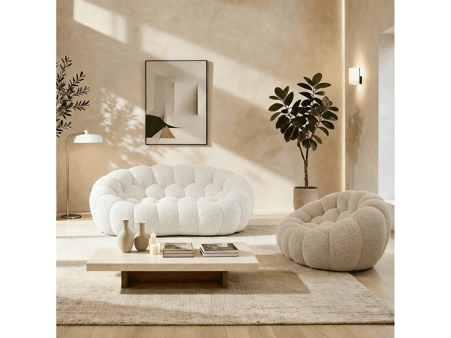 Coco Living Cocoon Set Weiß + Sessel - Sand