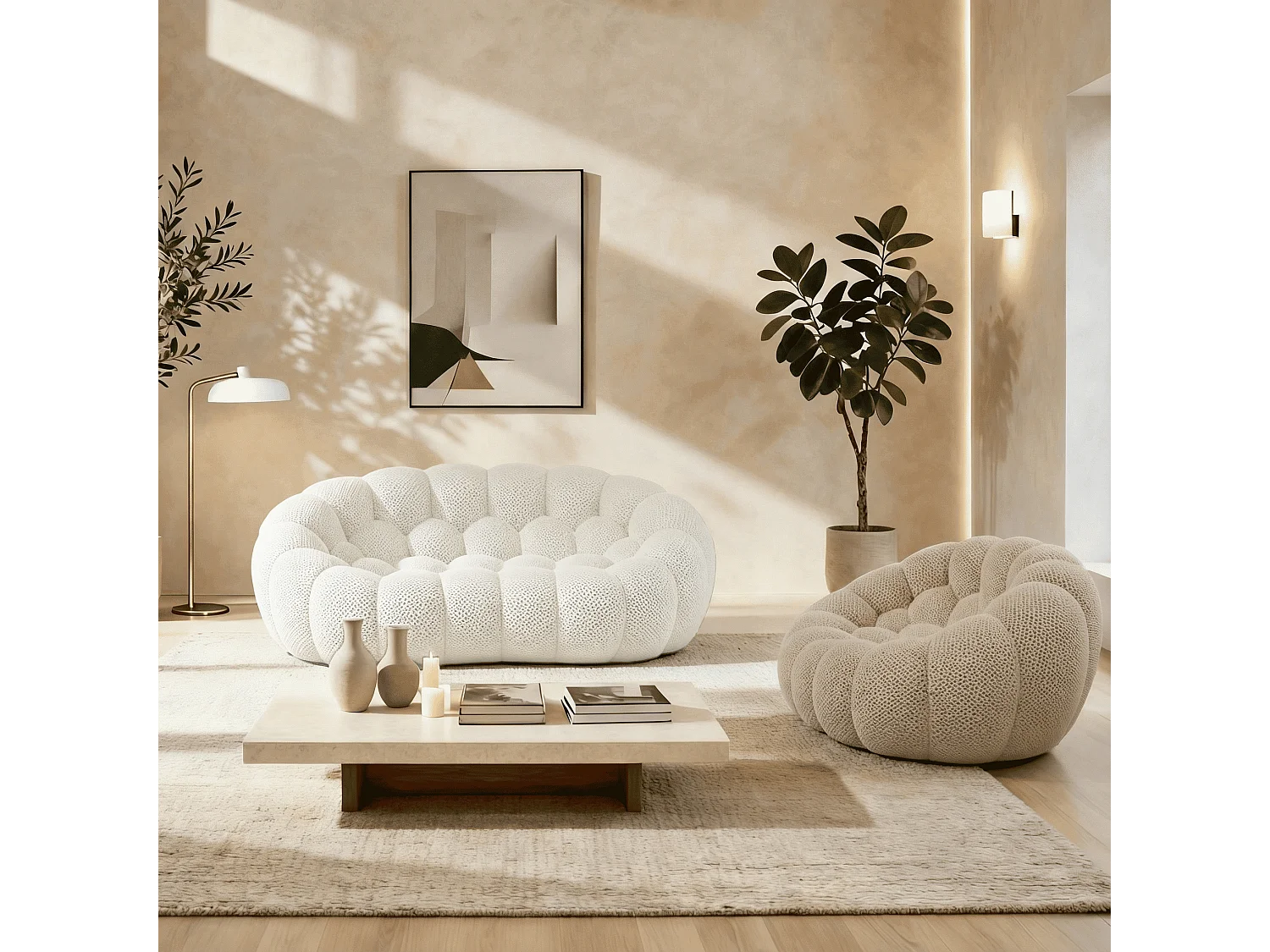 Coco Living Pack Cocoon blanc + fauteuil - sable