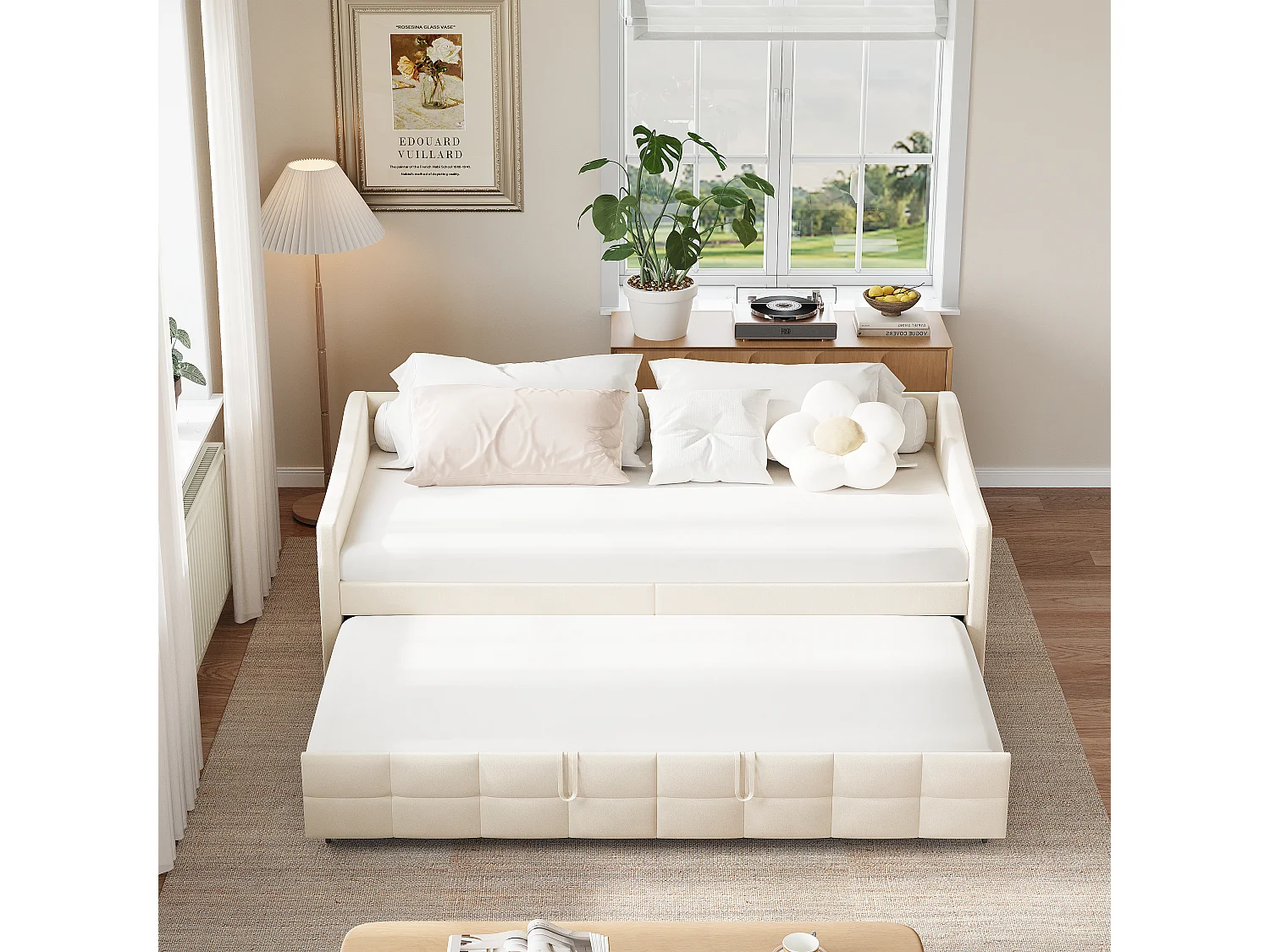 Canapé-lit Multifonction Extensible Simples 90x200cm – Canapé, Flanelle Tissu Beige