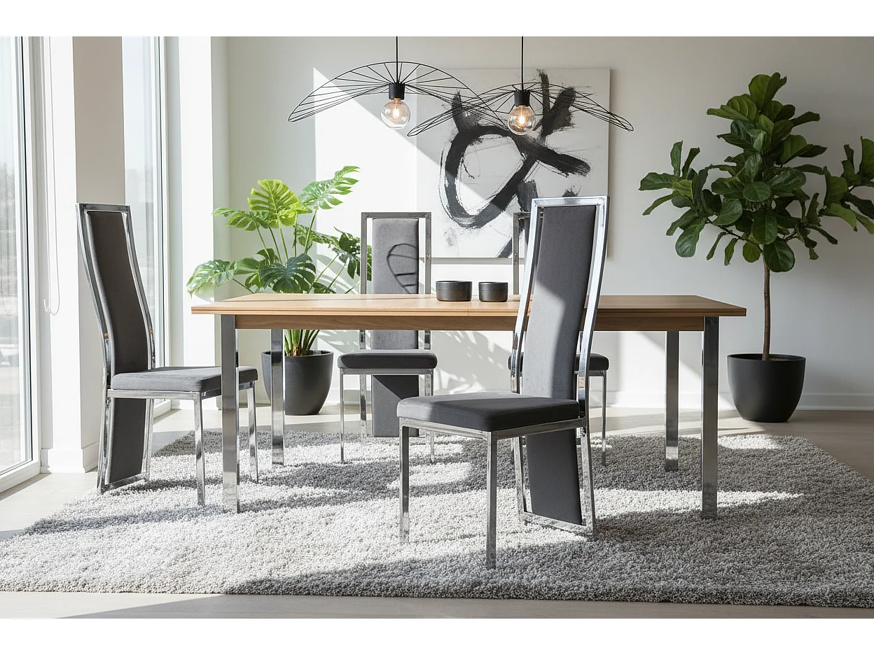 Lot 6 Chaises Salle à Manger Dana Velours Gris Contour Chrome 56x43x99cm