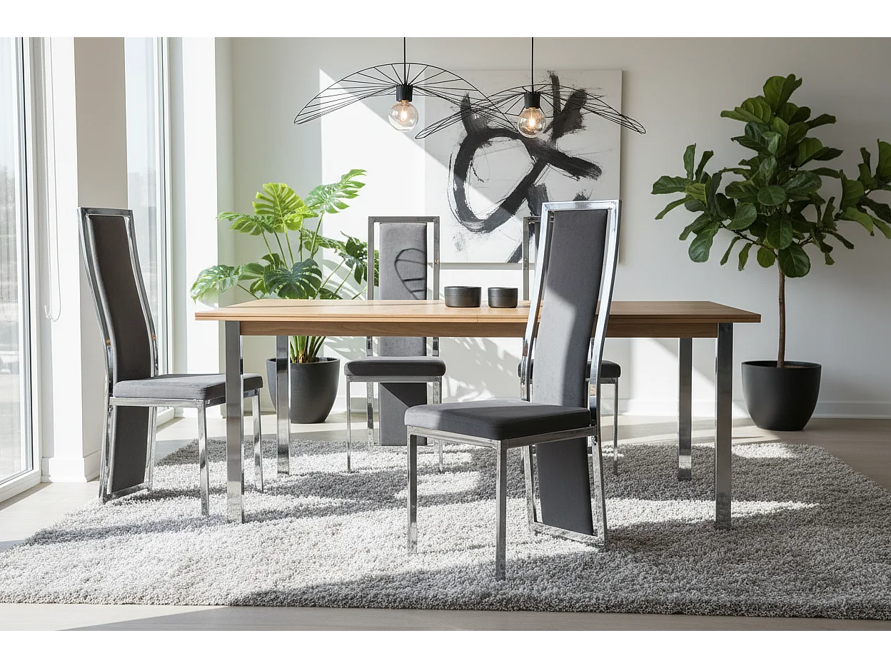 Lot 6 Chaises Salle à Manger Dana Velours Gris Contour Chrome 56x43x99cm