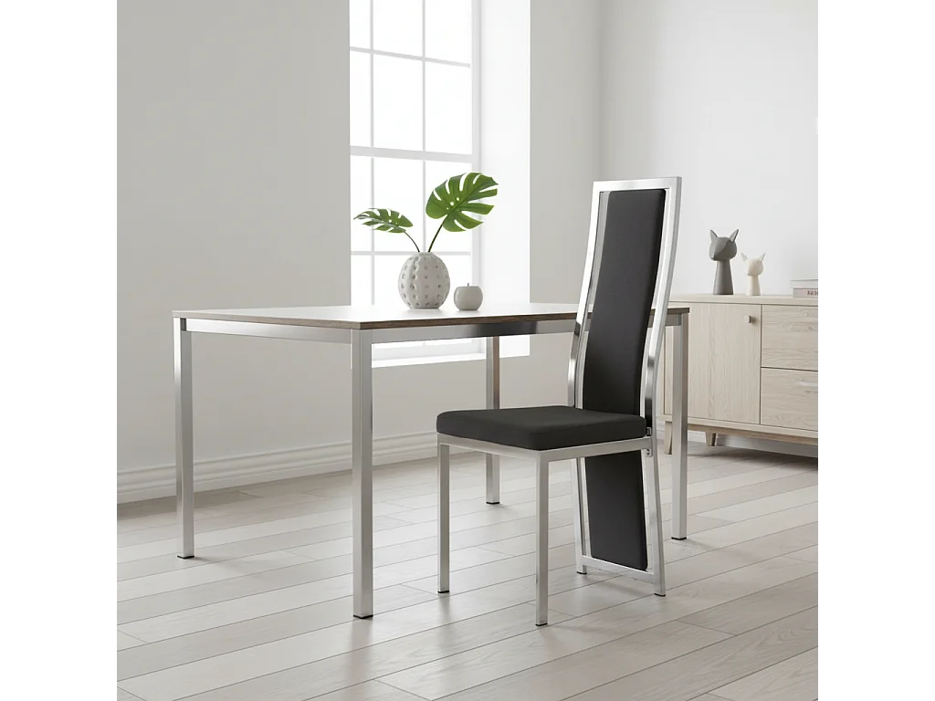 Lot 6 Chaises Salle à Manger Dana Velours Gris Contour Chrome 56x43x99cm