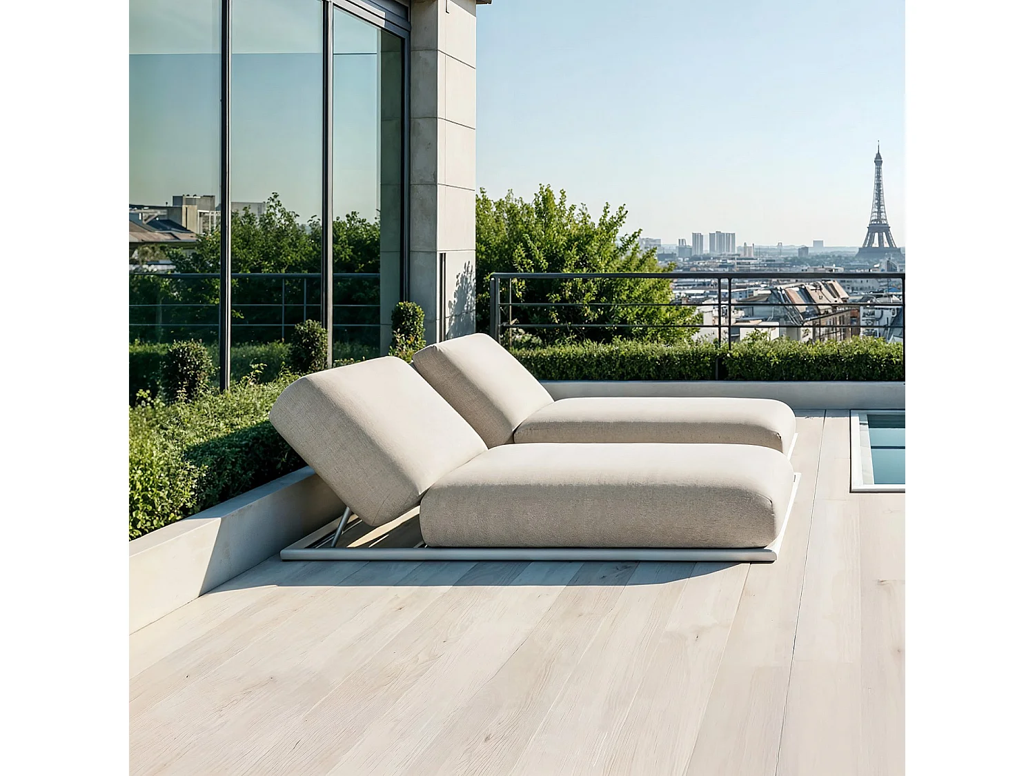 Bain de soleil en tissu déperlant et aluminium gris clair - Crème