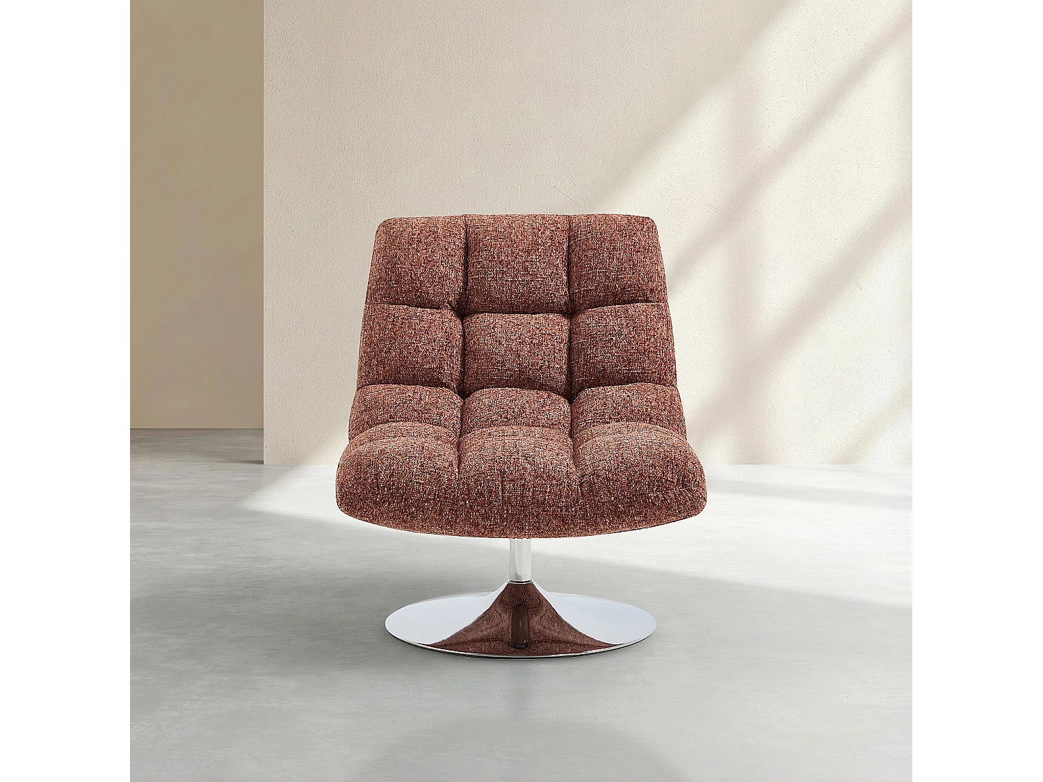 Fauteuil pivotant en tissu chenille et métal chromé - Terracotta mélangé
