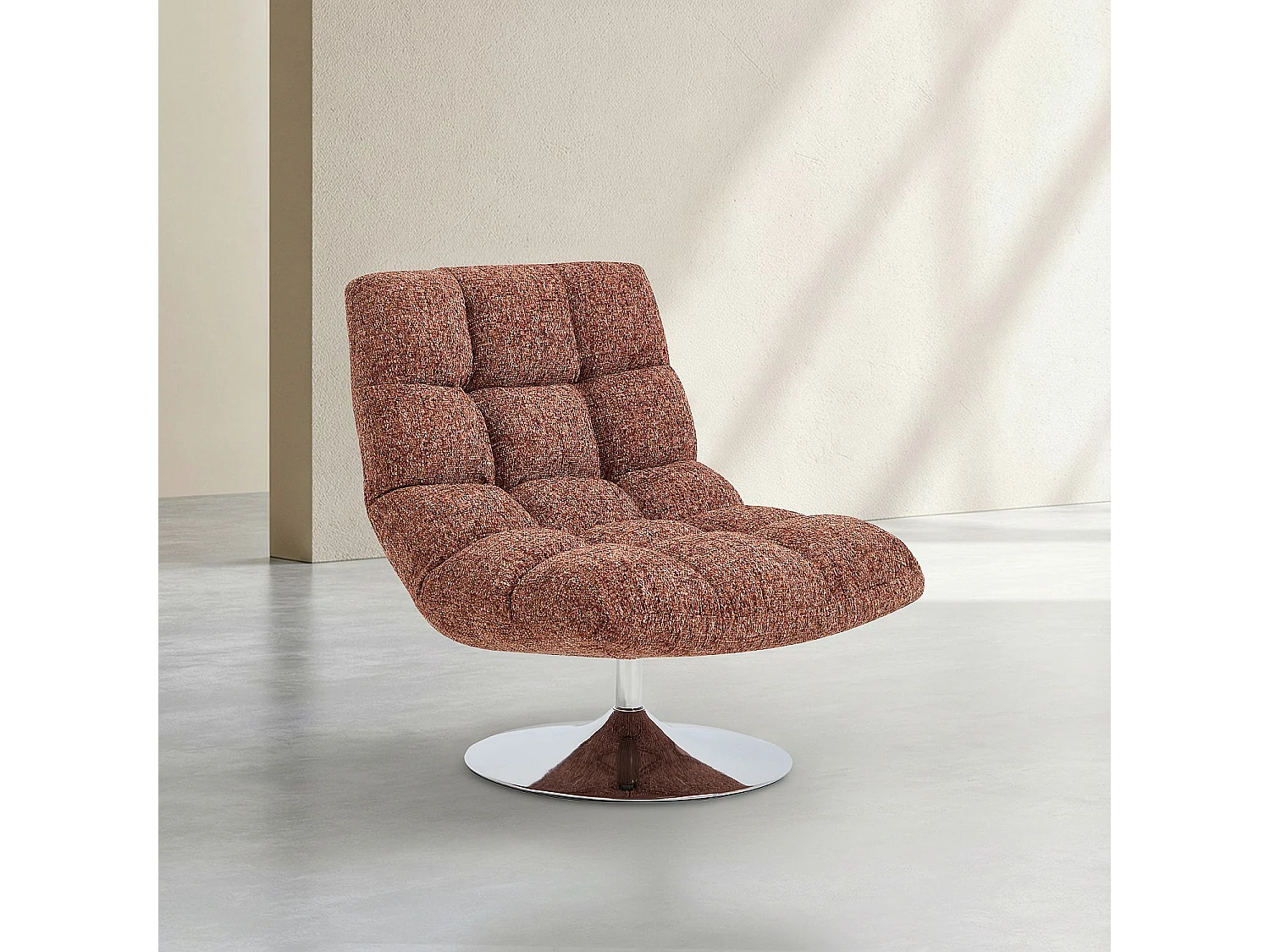 Fauteuil pivotant en tissu chenille et métal chromé - Terracotta mélangé