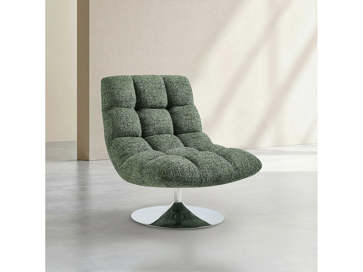 Fauteuil pivotant en tissu chenille et métal chromé - Vert mélangé