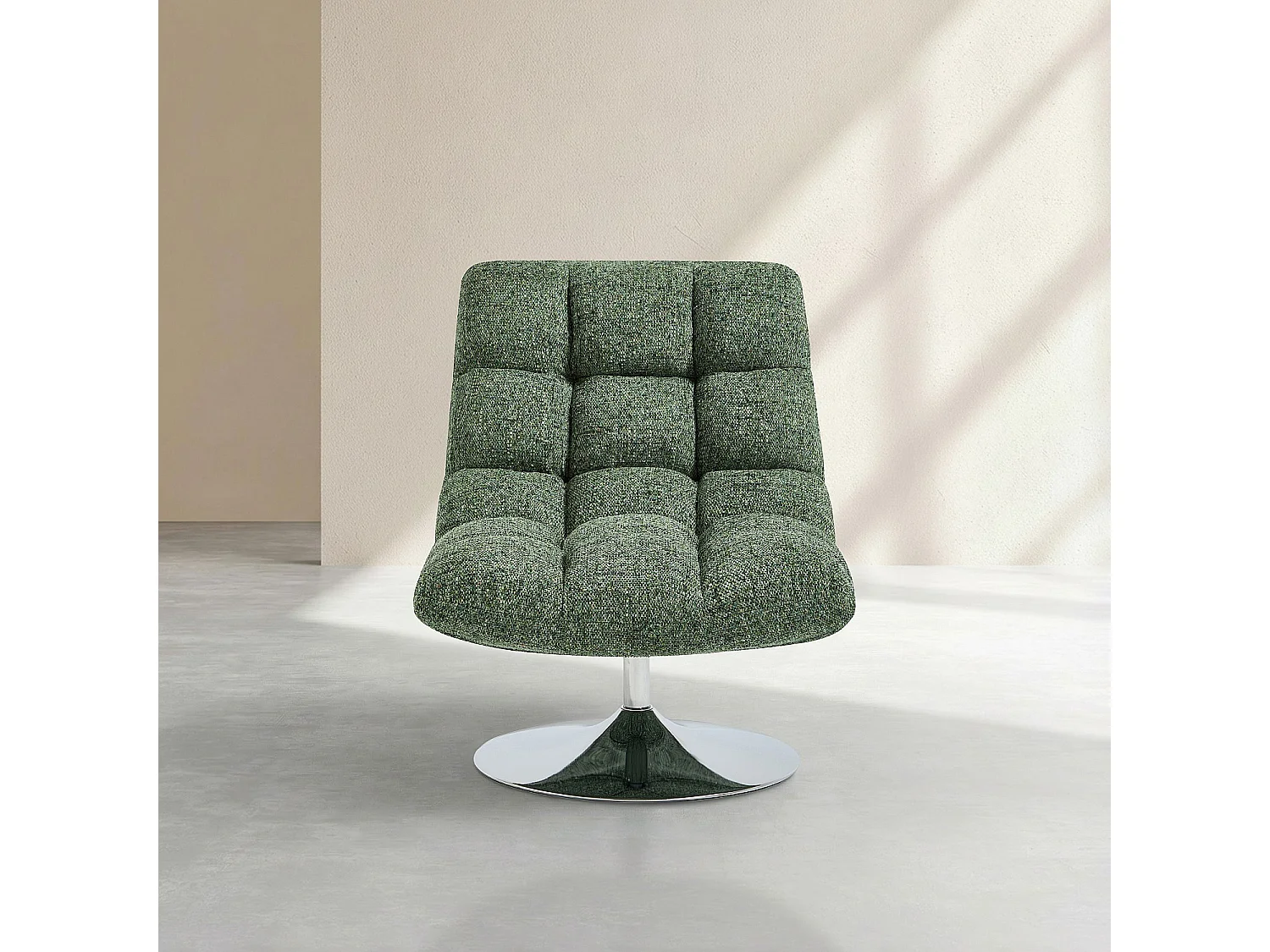 Fauteuil pivotant en tissu chenille et métal chromé - Vert mélangé