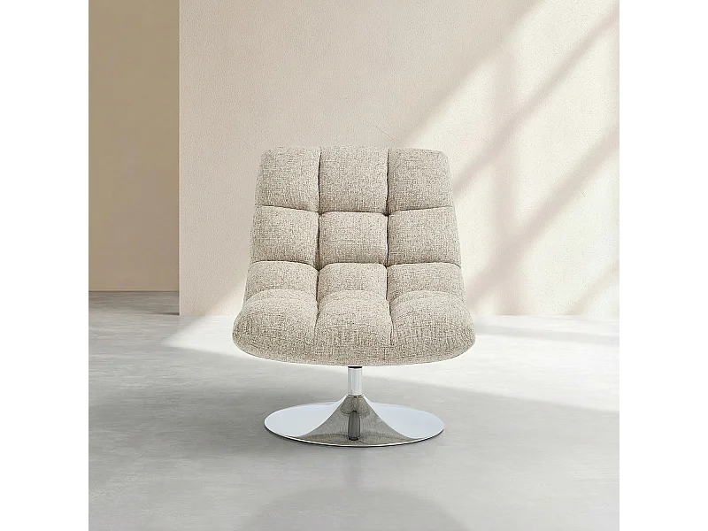 Habitat - Fauteuil pivotant en tissu chenille et métal chromé - Beige mélangé - Soglio