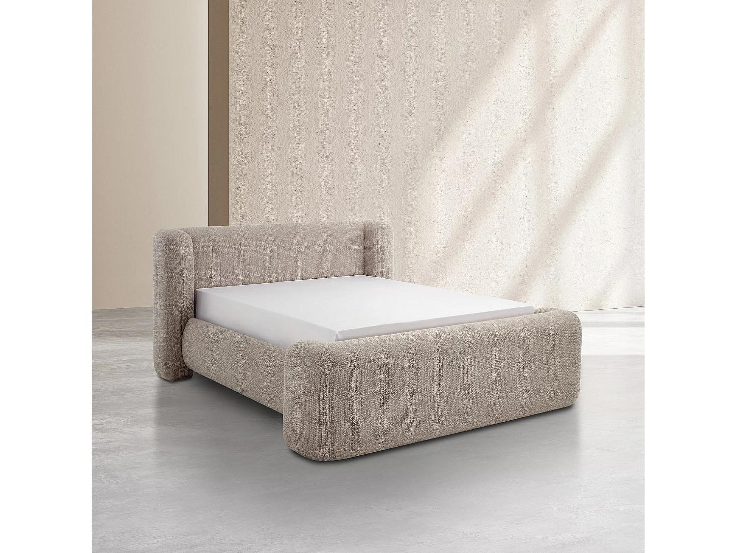 Habitat - Lit 160 x 200 cm en tissu bouclette - Grège - Olbia