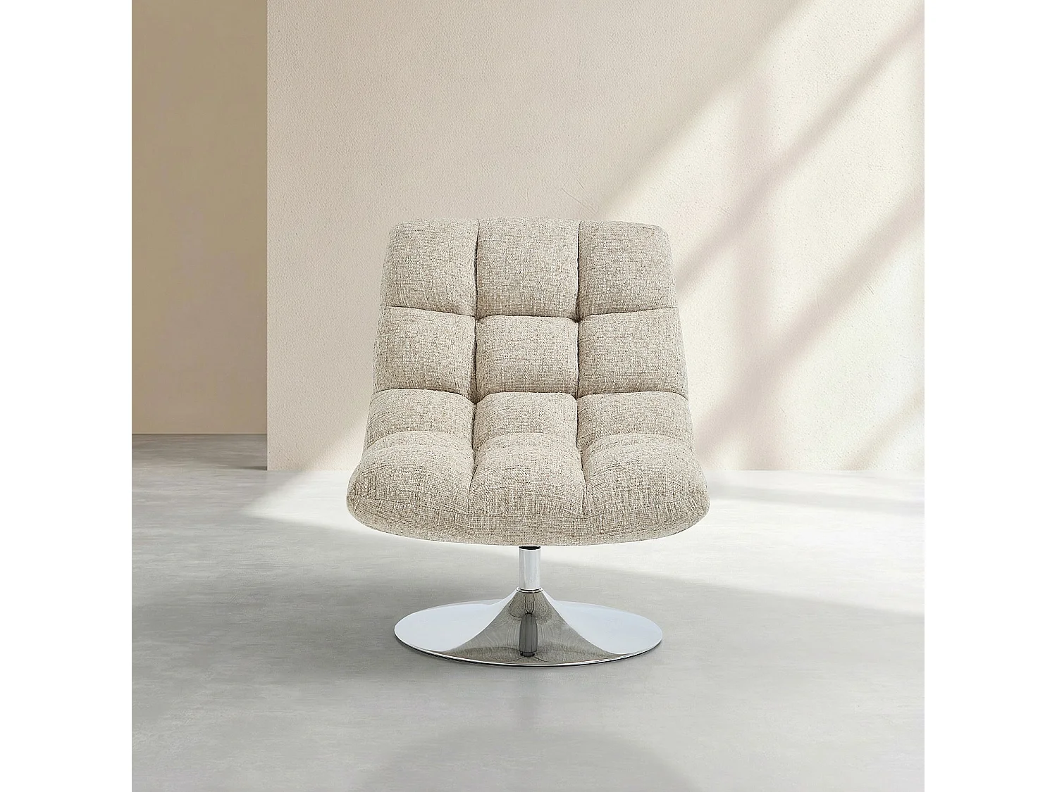 Fauteuil pivotant en tissu chenille et métal chromé - Beige mélangé