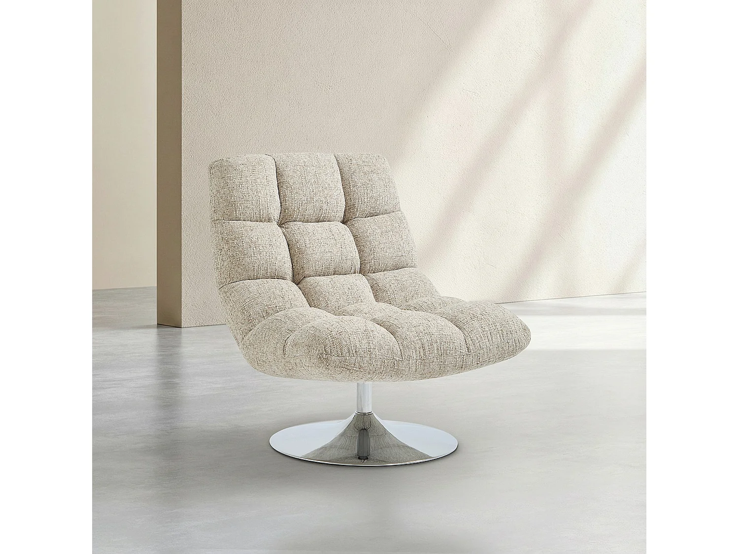 Fauteuil pivotant en tissu chenille et métal chromé - Beige mélangé