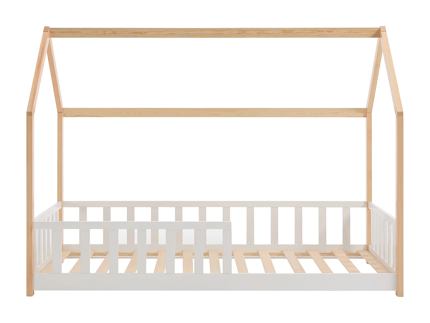 Lit cabane 90 x 190 cm - Pin - Coloris : Naturel et blanc - MARTEVI