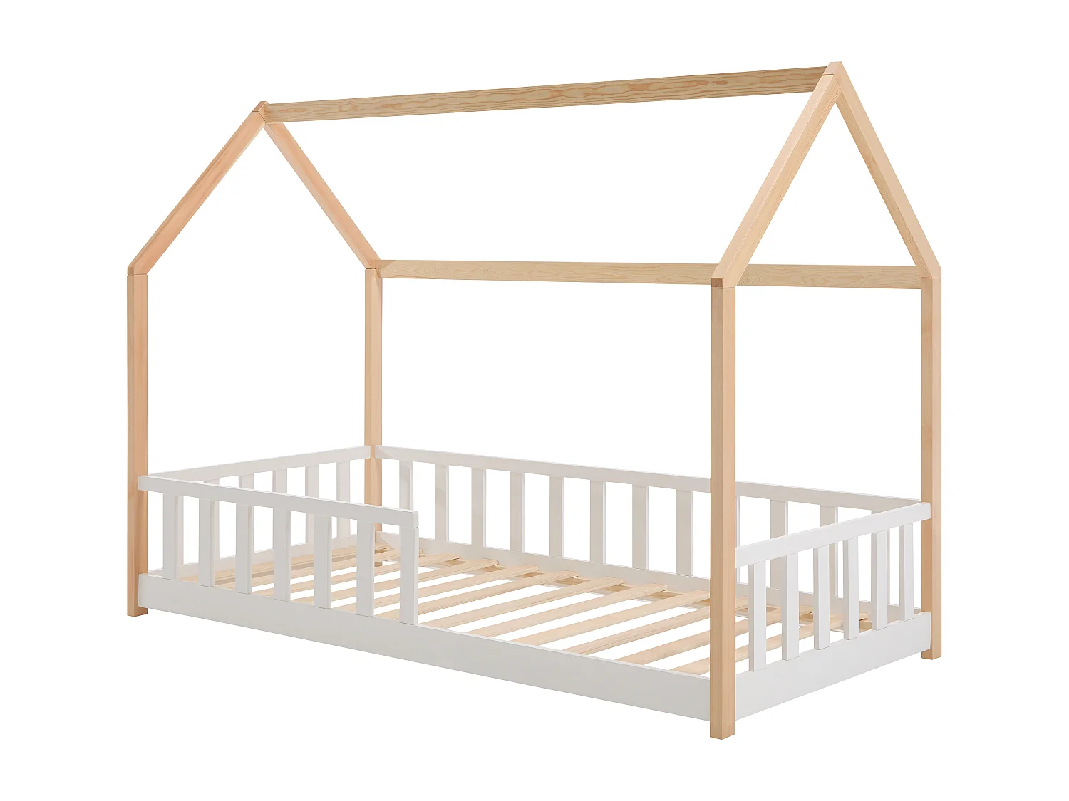 Lit cabane 90 x 190 cm - Pin - Coloris : Naturel et blanc - MARTEVI