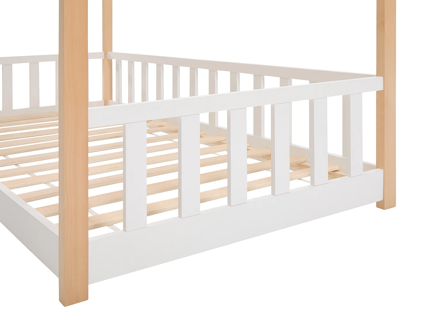 Lit cabane 90 x 190 cm - Pin - Coloris : Naturel et blanc - MARTEVI