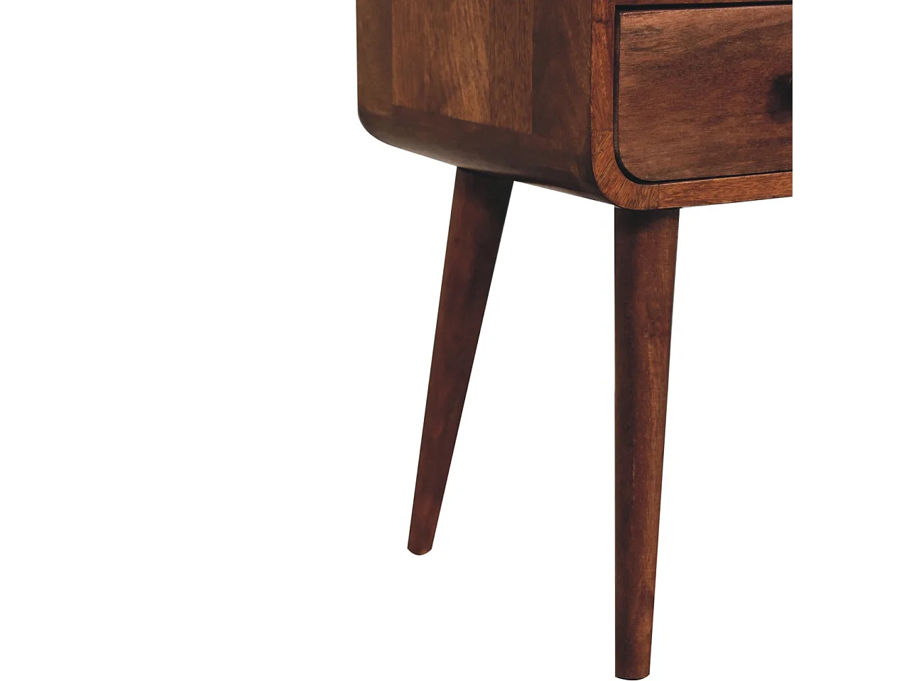 Artisan Furniture Table de chevet incurvée en bois massif couleur miel caramel, 1 tiroir et compartiment ouvert, brun foncé