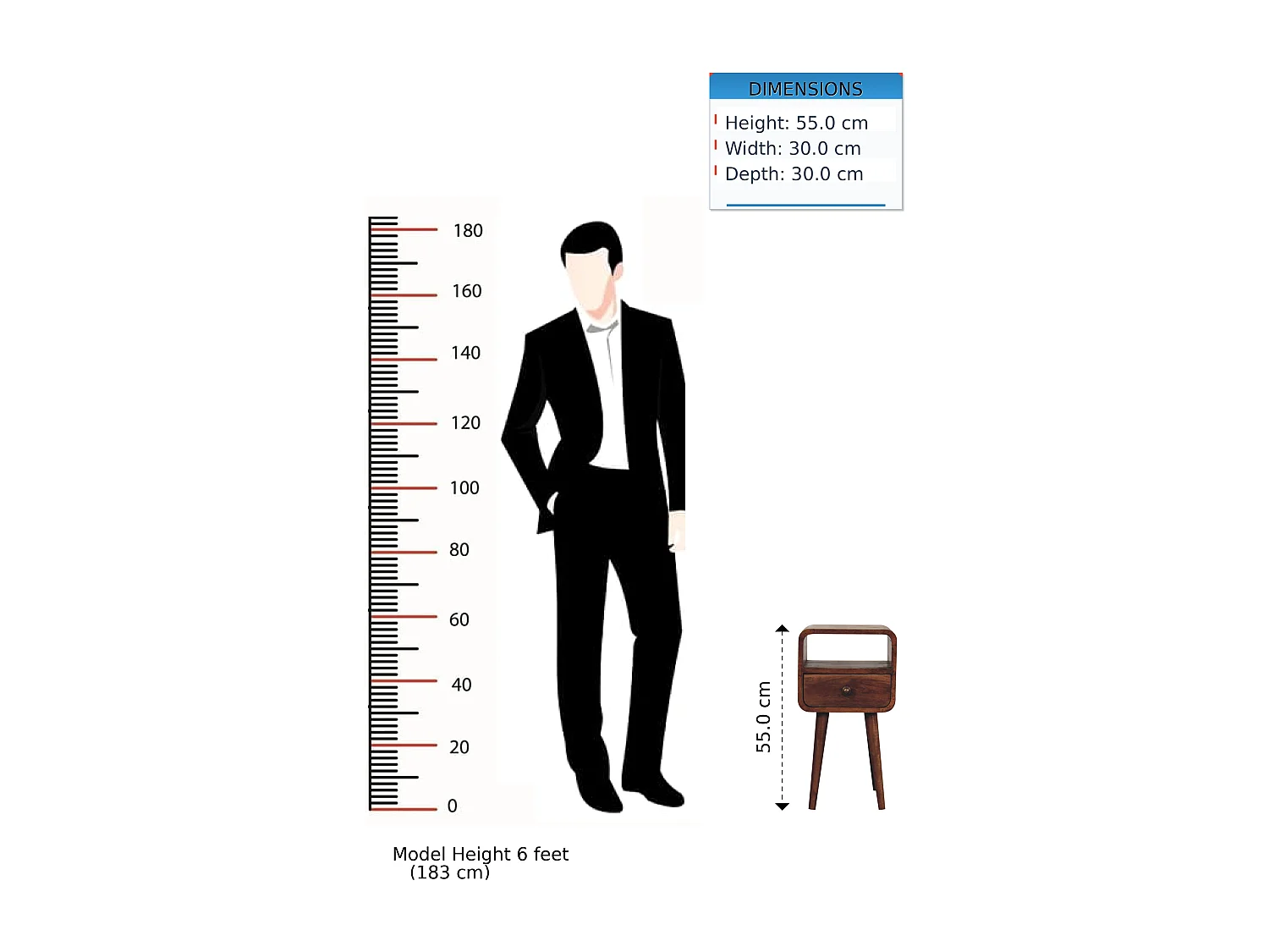 Artisan Furniture Table de chevet incurvée en bois massif couleur miel caramel, 1 tiroir et compartiment ouvert, brun foncé