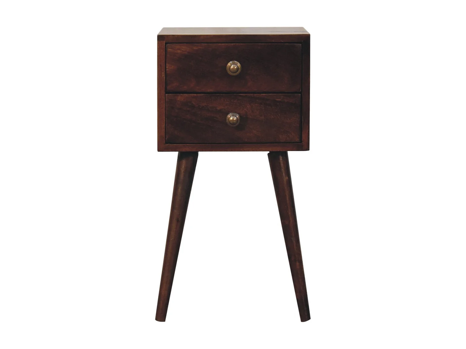 Artisan Furniture Mini table de chevet en bois massif de noyer californien, 2 tiroirs, brun foncé