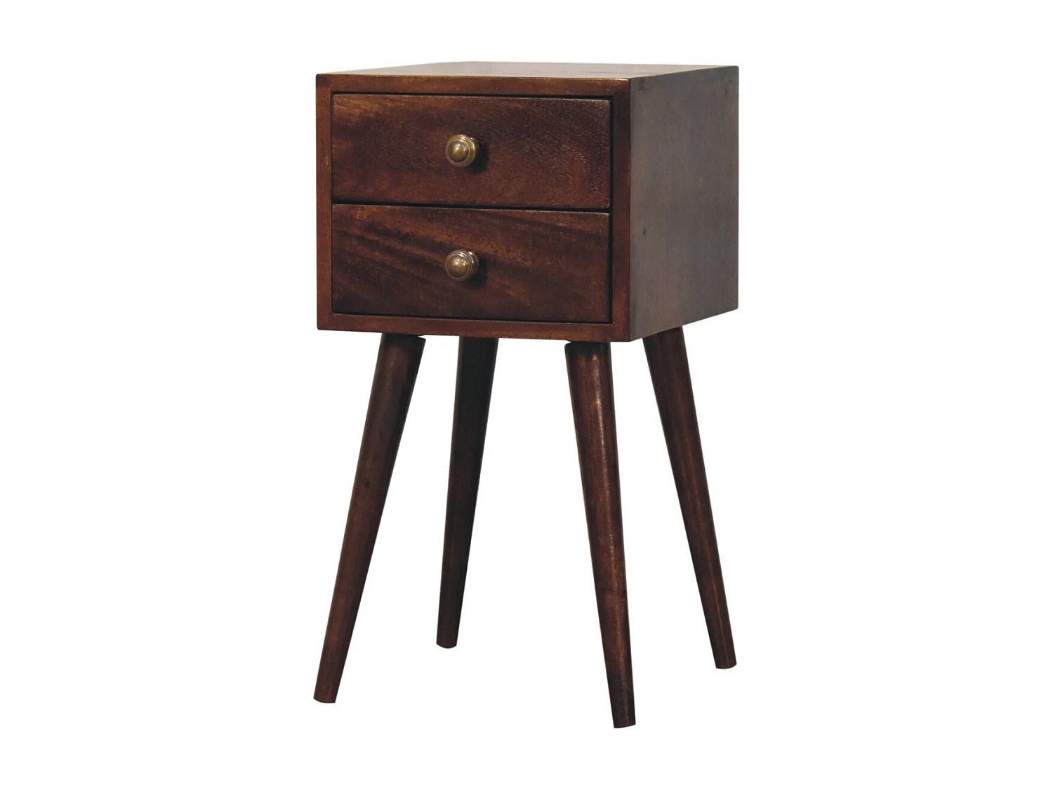 Artisan Furniture Mini table de chevet en bois massif de noyer californien, 2 tiroirs, brun foncé