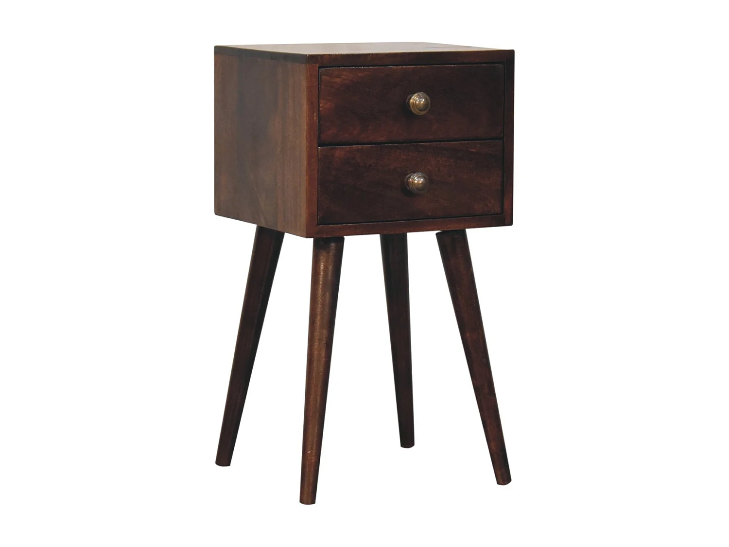 Artisan Furniture Mini table de chevet en bois massif de noyer californien, 2 tiroirs, brun foncé